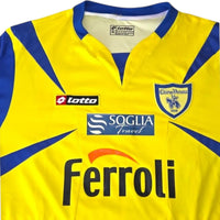 Dettaglio fronte e colletto maglia Chievo Verona Home 2006-07 Player Issued – Lotto Made in Italy – sponsor Soglia Travel Ferroli