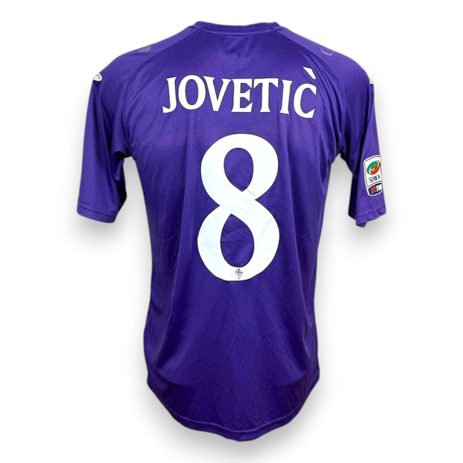 Retro maglia Fiorentina 2012-13 numero 8 Jovetic Player Issued – nameset ufficiale bianco – patch Serie A TIM