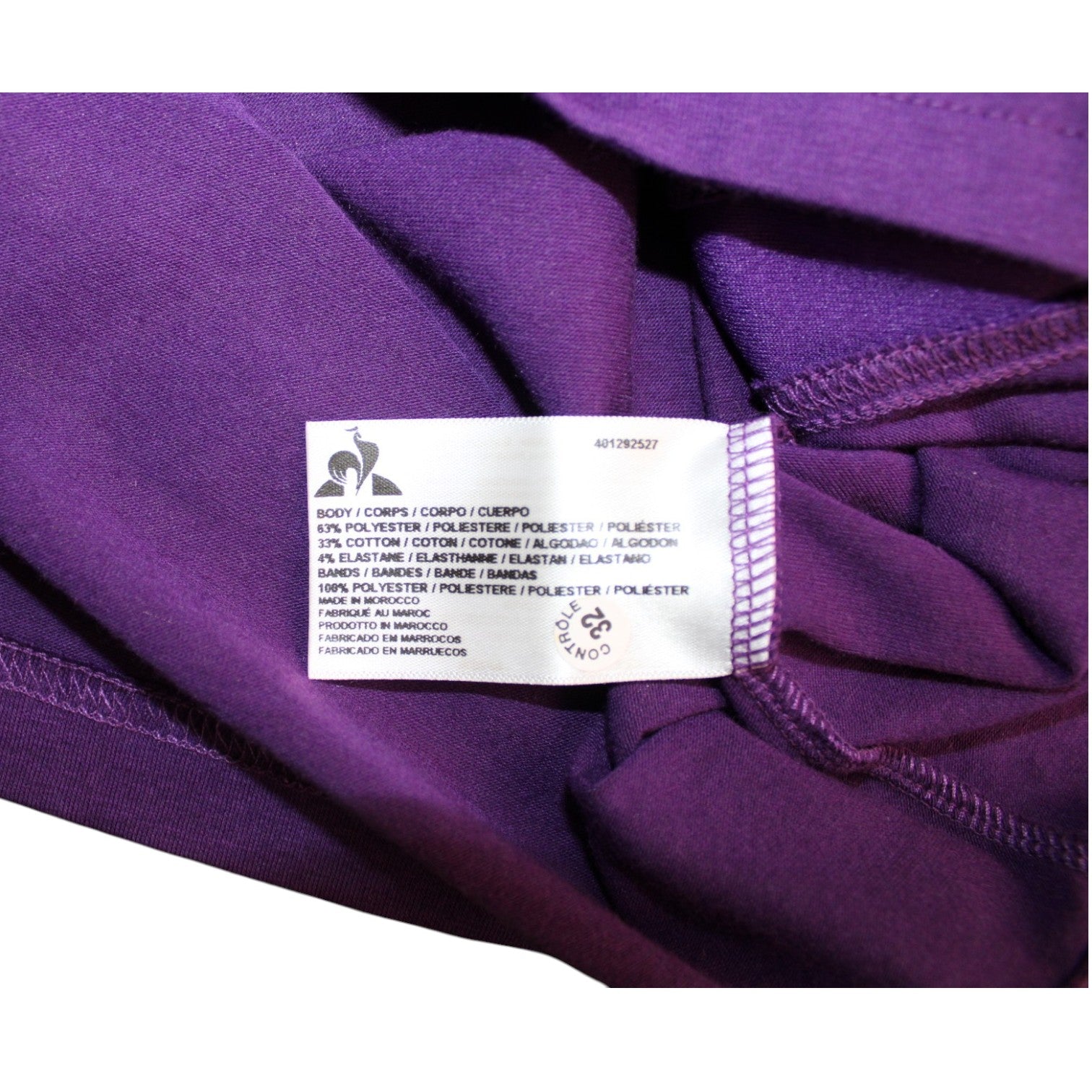 Etichetta lavaggio Le Coq Sportif maglia Fiorentina 2018-19 Player Issued – prodotto in Marocco – composizione tessuto