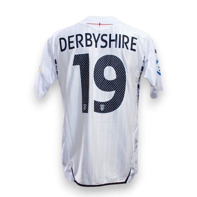 Retro maglia Inghilterra U21 2007 numero 19 Derbyshire Player Issued – nameset ufficiale Umbro – cimelio Europeo Under-21