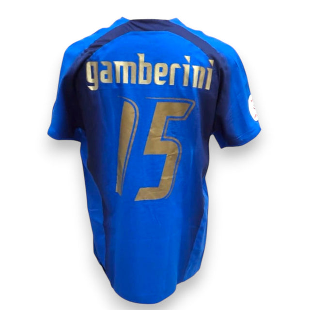 Retro maglia Italia 2007-08 numero 15 Gamberini Player Issued – nameset dorato ufficiale – patch UEFA Euro 2008