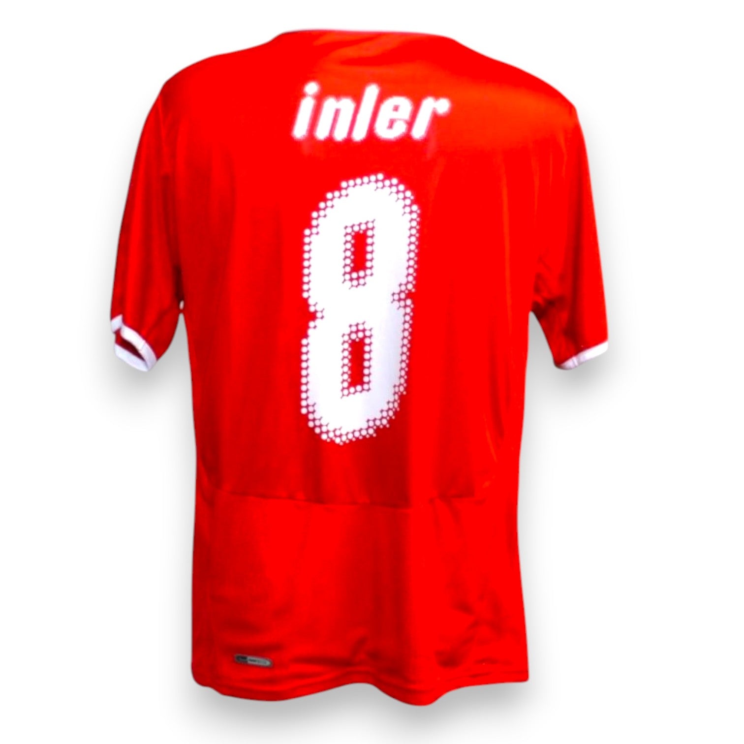 Retro maglia Svizzera Home 2008 numero 8 Inler – nameset originale Puma con pattern a palloni – cimelio Euro 2008