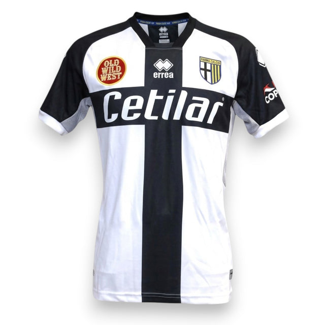 Fronte maglia Parma Home 2020-21 Store Erreà – sponsor Cetilar – Old Wild West – stemma Parma Calcio 1913 – taglia L