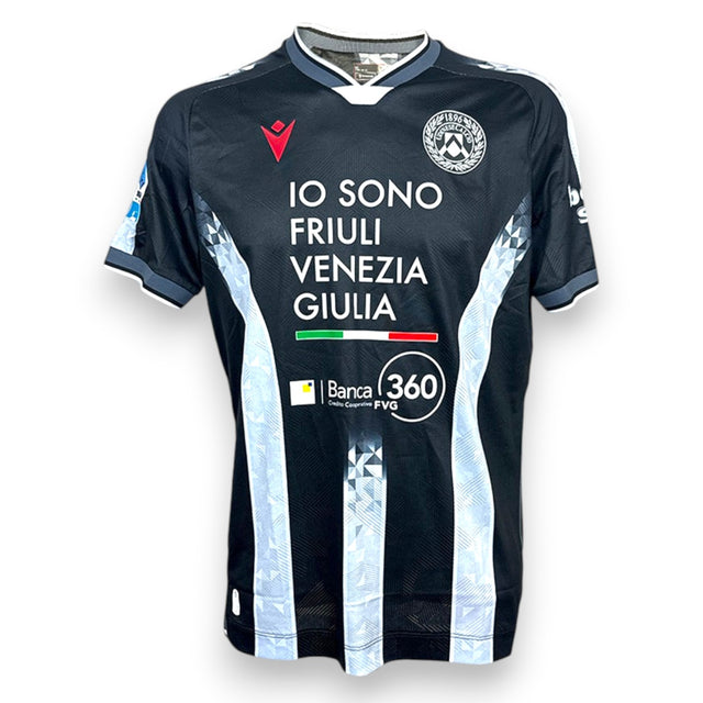 Maglia Udinese Home 2025-26 Player Issued Oisín Solet N.28 – Macron – strisce bianconere curve – sponsor Io sono Friuli Venezia Giulia – condizioni Excellent