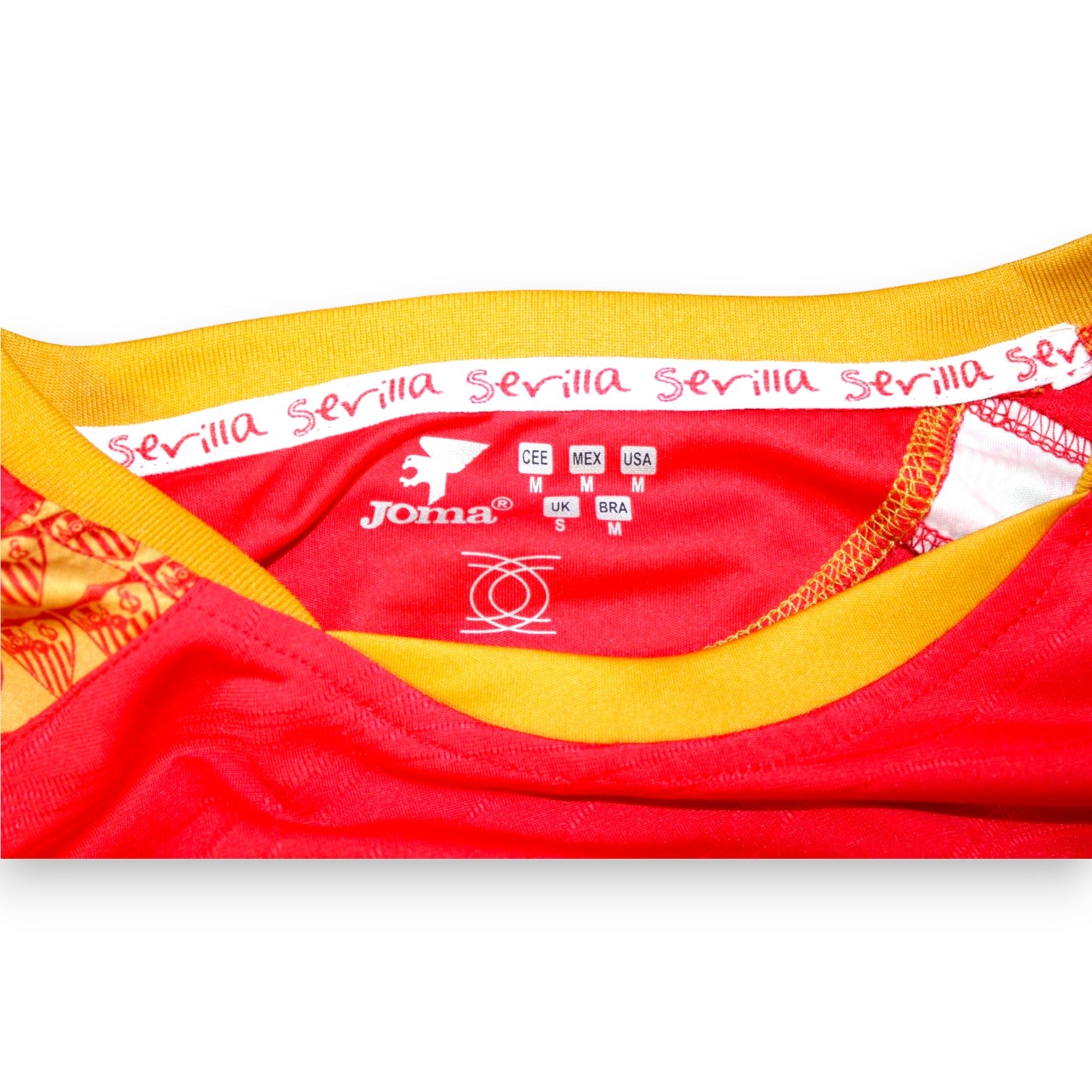 Etichetta collo maglia Siviglia FC Away 2007-08 Joma – taglia M CEE – pattern Sevilla ricamato sul nastro