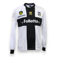 Maglia Parma FC Home 2013-14 Player Issued maniche lunghe – Erreà – sponsor Folletto Navigare – badge Centenario 100 anni – condizioni Good
