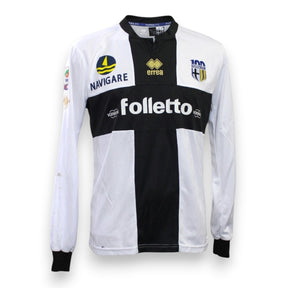 Maglia Parma FC Home 2013-14 Player Issued maniche lunghe – Erreà – sponsor Folletto Navigare – badge Centenario 100 anni – condizioni Good