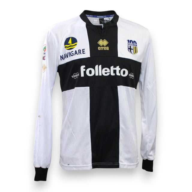 Maglia Parma FC Home 2013-14 Player Issued maniche lunghe – Erreà – sponsor Folletto Navigare – badge Centenario 100 anni – condizioni Good