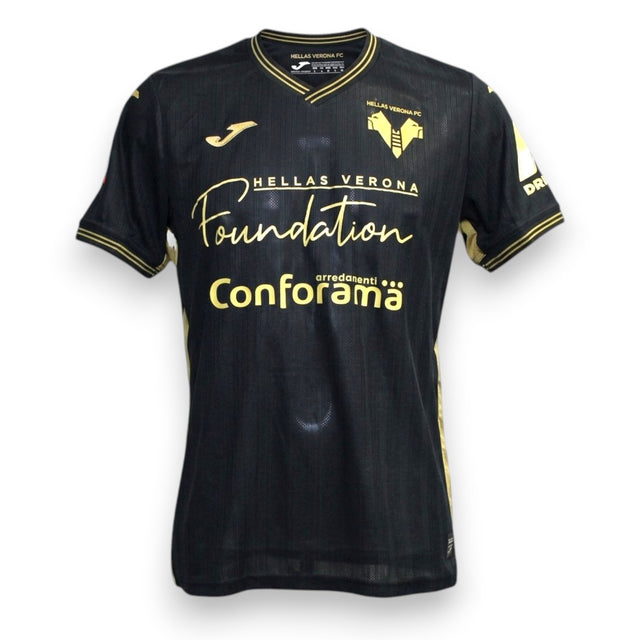 Maglia Hellas Verona Third 2024-25 Player Issued – Joma – sponsor Foundation Conforama – nero e oro – condizioni Excellent