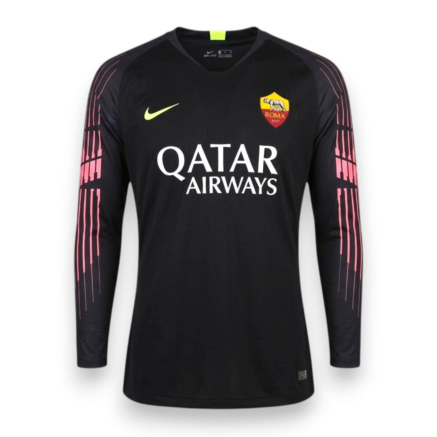 Maglia portiere AS Roma GK Home 2018-19 Player Issued maniche lunghe – Nike Gardien II – sponsor Qatar Airways – nero e rosa – condizioni Excellent