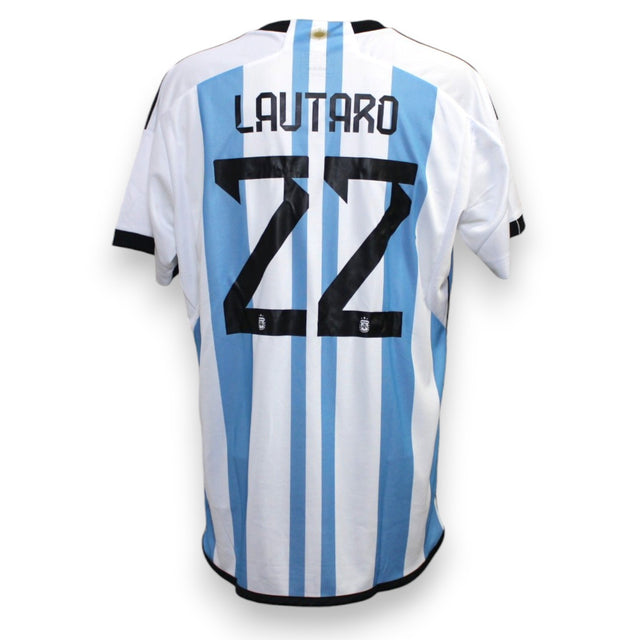 Retro maglia Argentina Home 2022-23 nameset Lautaro 22 – Adidas – strisce celeste e bianche – Campioni del Mondo 2022