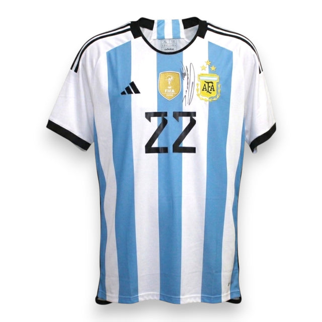 Maglia Argentina Home 2022-23 Store autografata Lautaro Martínez numero 22 – Adidas – patch FIFA World Champion 2022 – tre stelle – taglia XL