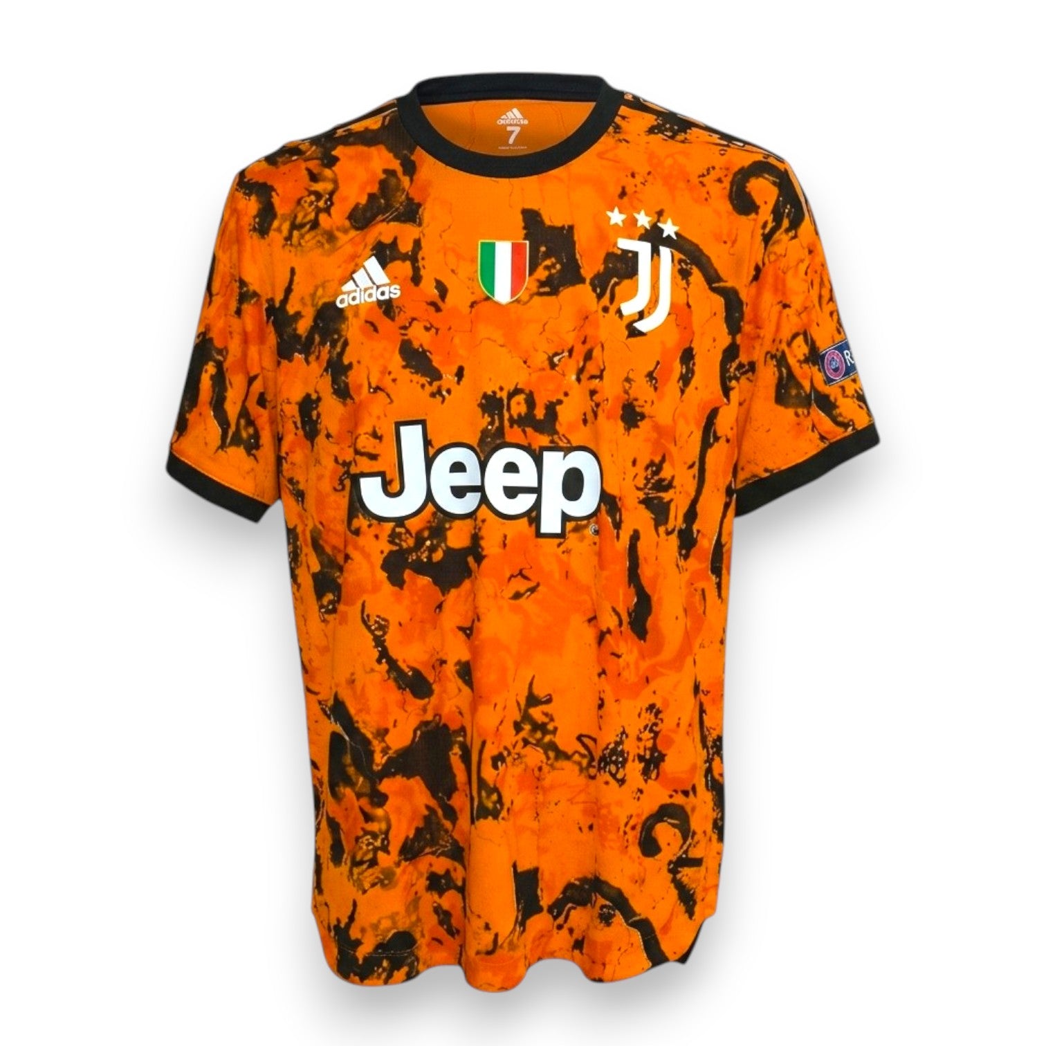 Maglia Juventus Third 2020-21 Player Issued Cristiano Ronaldo numero 7 – Adidas – sponsor Jeep – design arancione nero – UCL