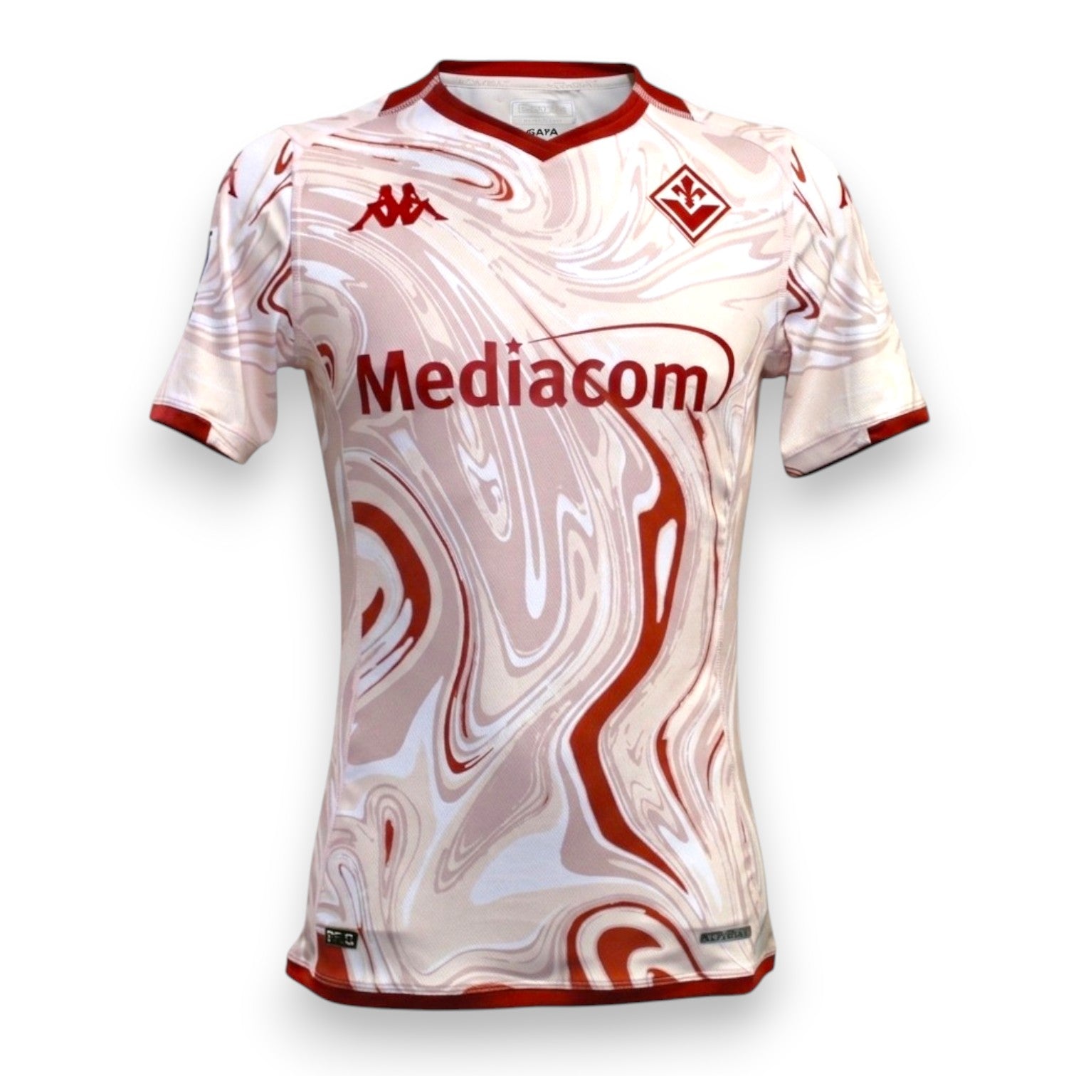 Maglia Fiorentina Fourth Kit 2023-24 Store Lucas Beltrán numero 9 autografata – Kappa Kombat – design marmorizzato – Serie A