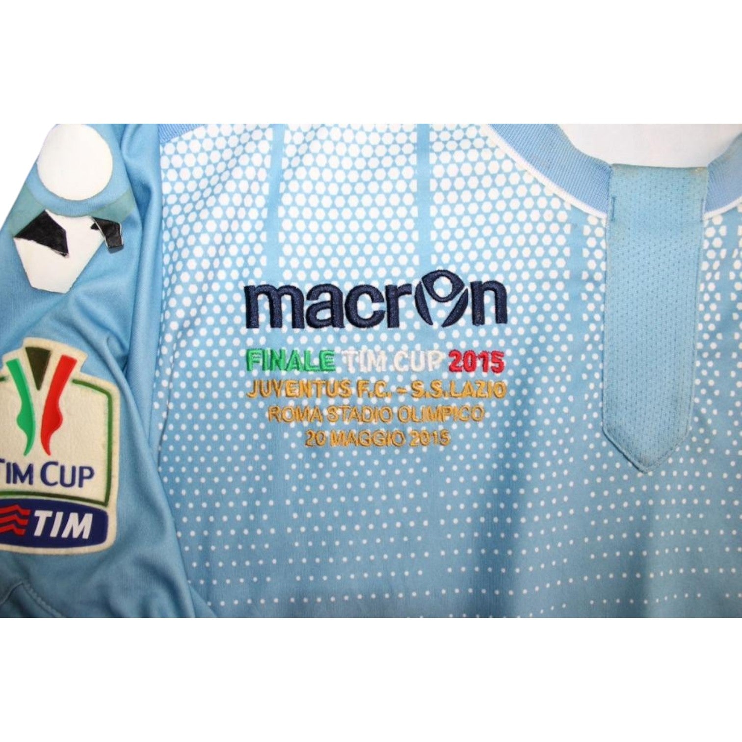 Dettaglio ricamo Finale TIM Cup 2015 maglia Lazio – Juventus vs Lazio Roma Stadio Olimpico 20 maggio 2015