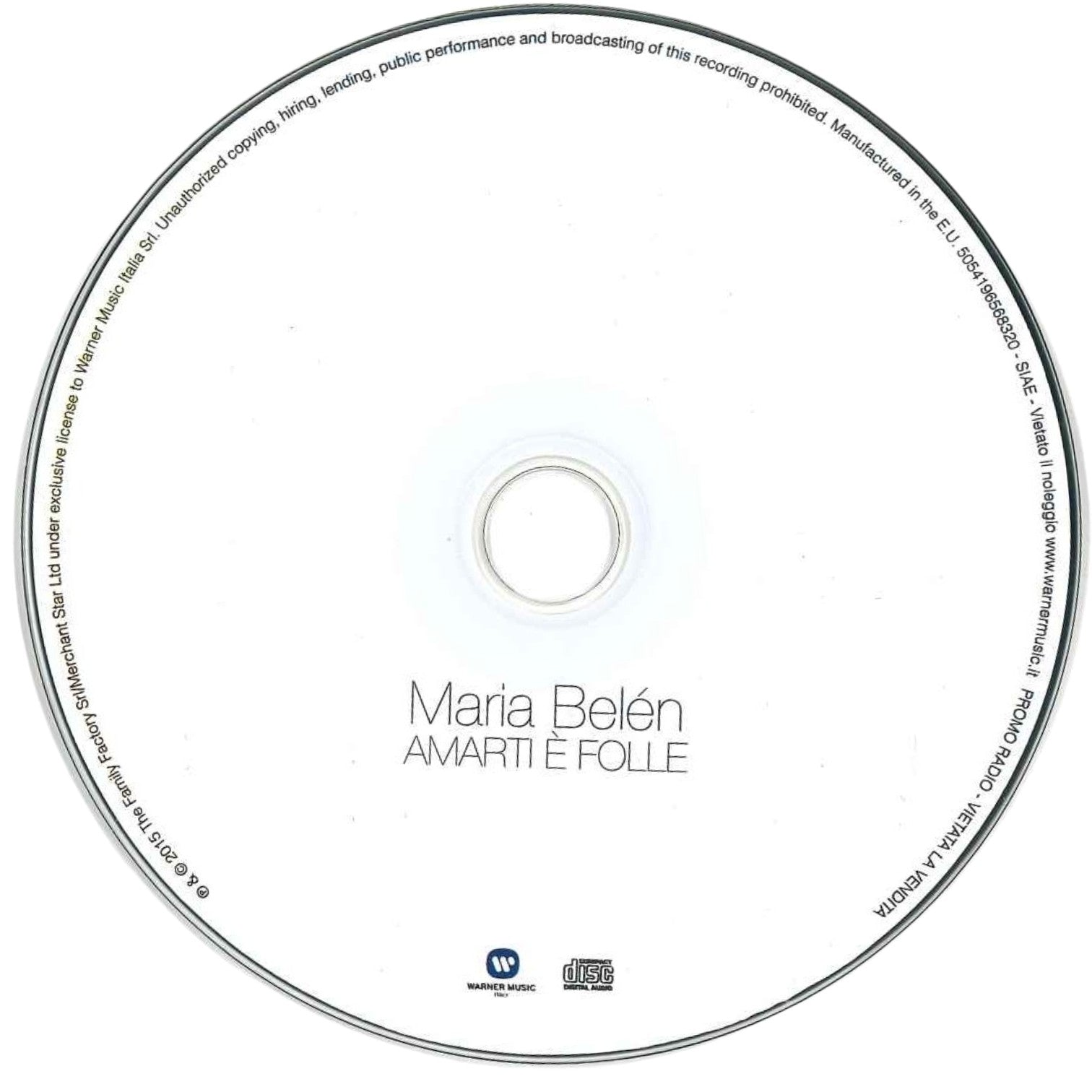 Disco CD Belén Rodríguez Amarti è folle 2015 – Warner Music Italia – Maria Belén