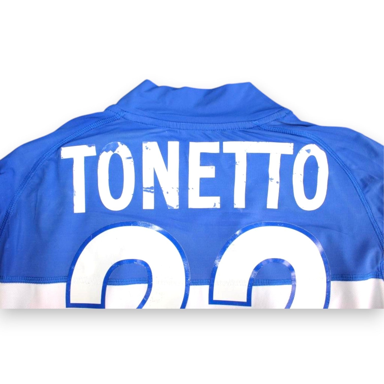 Dettaglio nameset TONETTO maglia Sampdoria Home 2005-06 Player Issued Kappa – numero 22 – Made in Italy