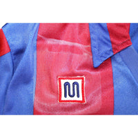 Dettaglio logo Meyba ricamato maglia FC Barcelona Home 1981-82 Player Issued – primo kit Barça con logo sponsor tecnico visibile