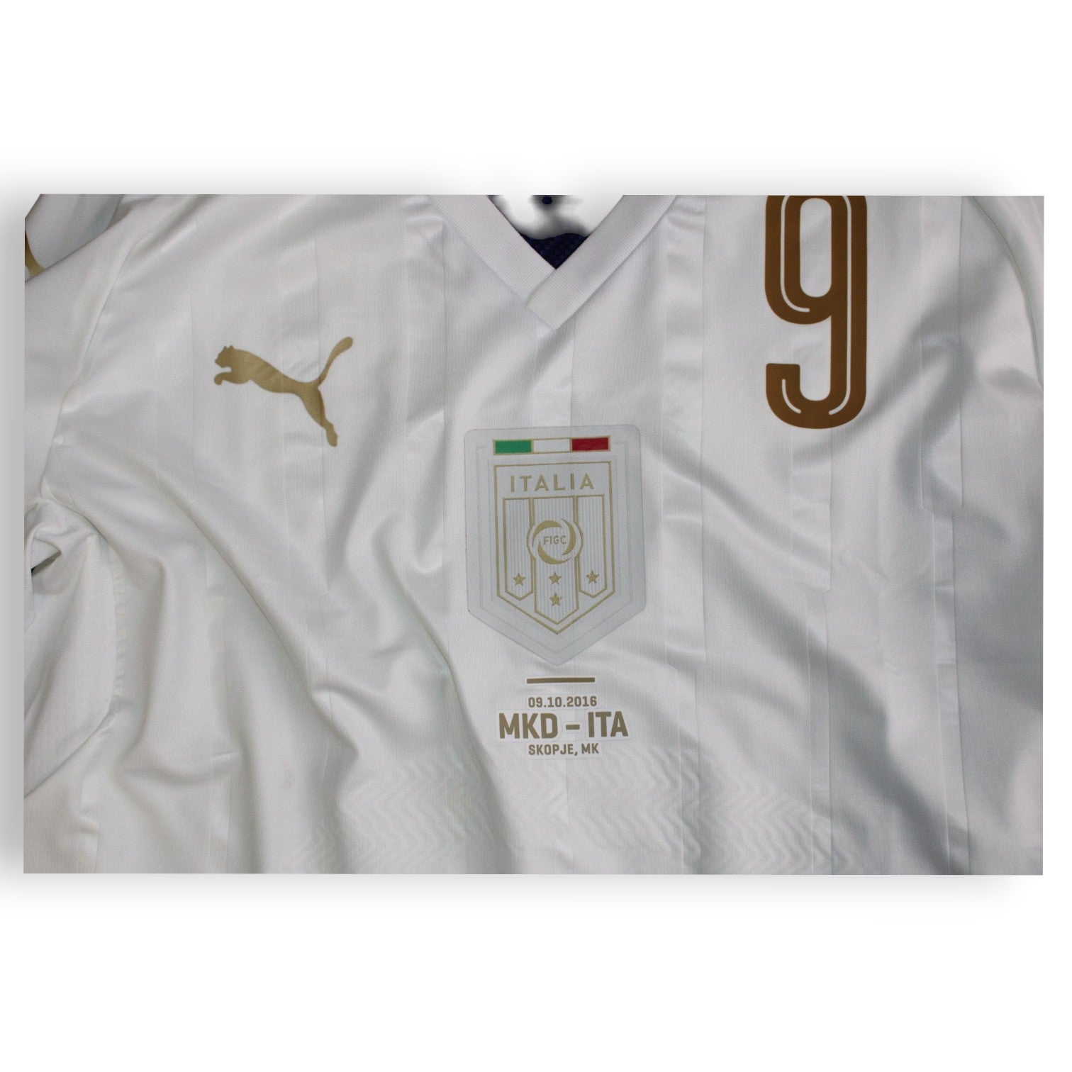 Dettaglio match detail maglia Italia Away Player Issued Pellè 2016 – MKD-ITA 09.10.2016 Skopje – Qualificazioni FIFA World Cup 2018