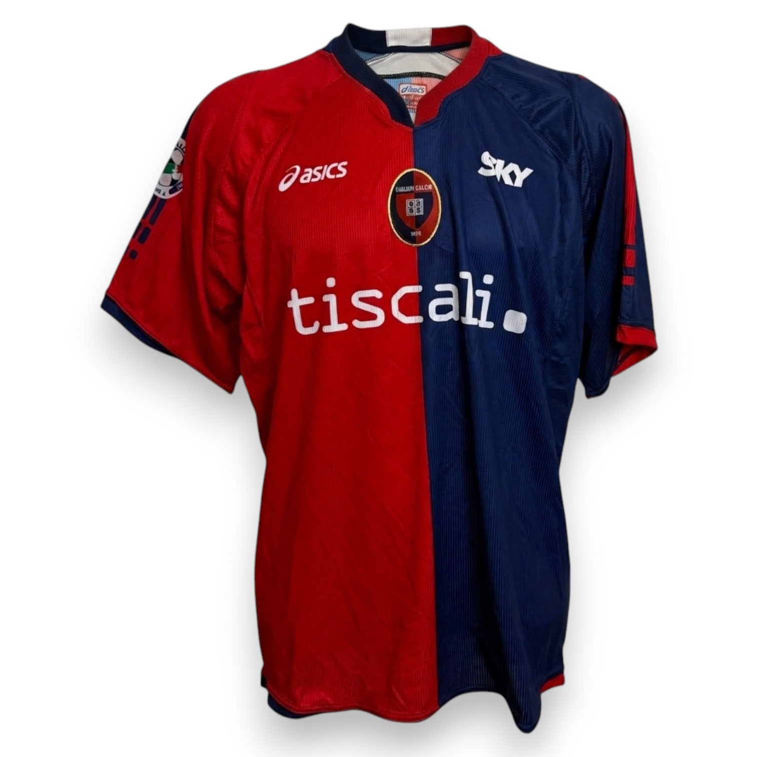 Fronte maglia Cagliari Home 2006-07 Asics – sponsor Tiscali e SKY – Player Issued Simone Pepe numero 18