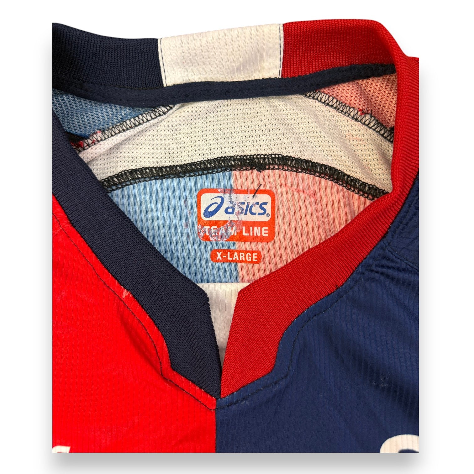 Etichetta interna Asics Team Line taglia XL – maglia Cagliari Home 2006-07 Player Issued Pepe numero 18