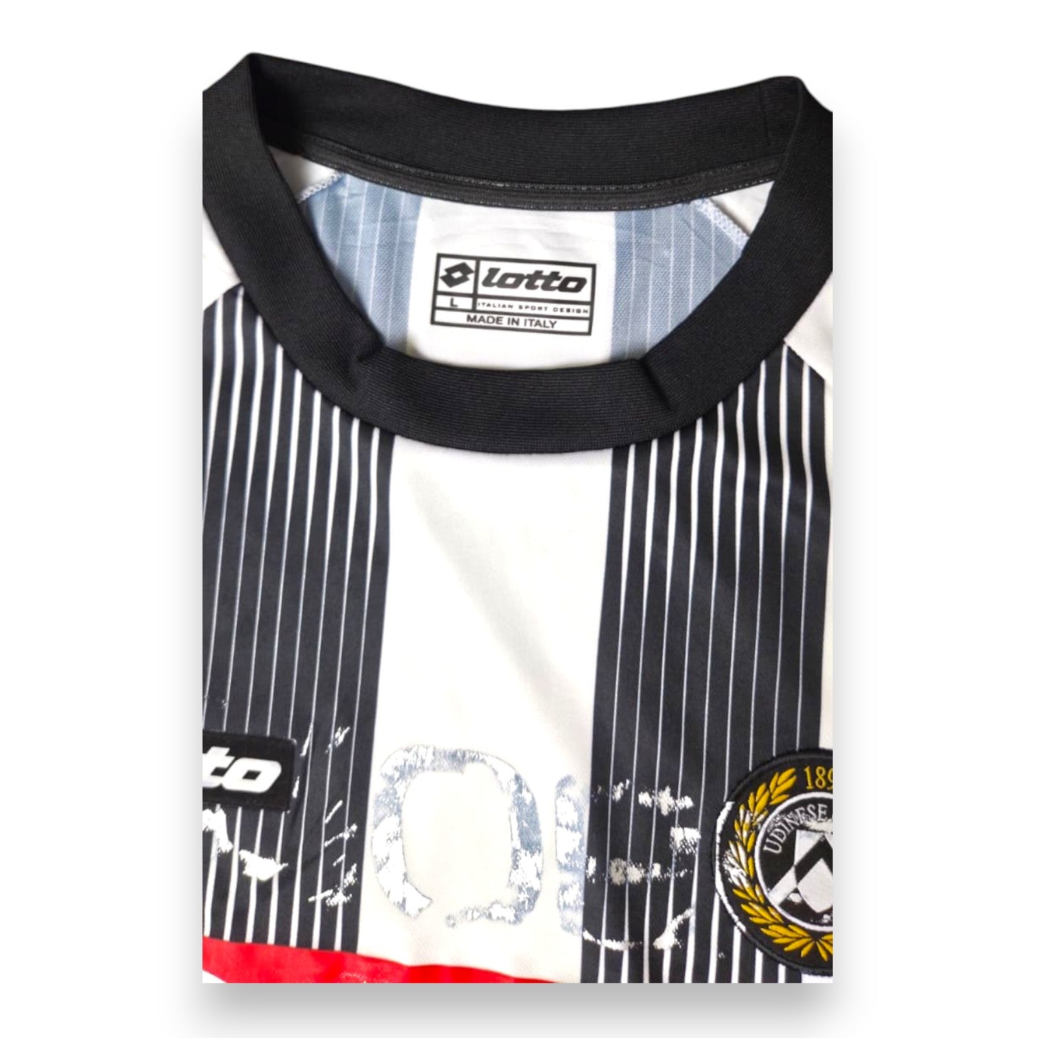 Dettaglio colletto e taglia L maglia Udinese Home 2007-08 Player Issued Simone Pepe – Lotto Italian Sport Design – Made in Italy