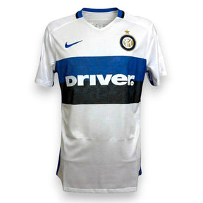 Fronte maglia FC Internazionale Away 2015-16 Player Issued – Nike Dri-Fit – sponsor Driver – stemma Inter – banda blu-nera Il Biscione