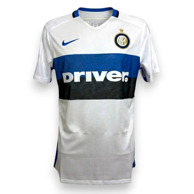 Fronte maglia FC Internazionale Away 2015-16 Player Issued – Nike Dri-Fit – sponsor Driver – stemma Inter – banda blu-nera Il Biscione
