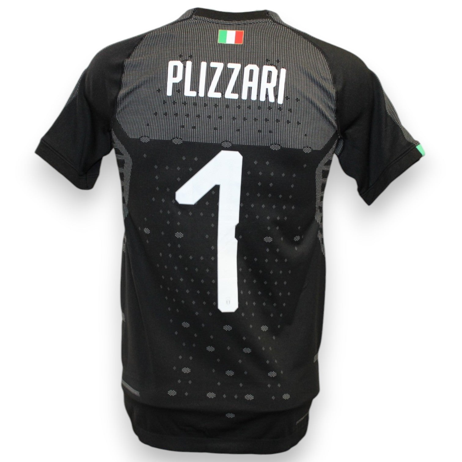 Maglia portiere Italia GK 2017-18 Player Issued Alessandro Plizzari numero 1 – Puma evoKNIT – nero grigio geometrico