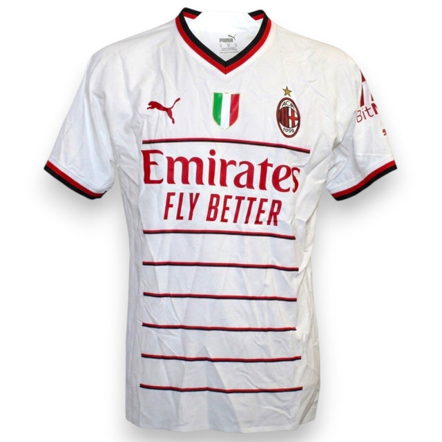 Fronte maglia AC Milan Away 2022-23 Player Issued Ante Rebic numero 12 – Puma Emirates – base bianca strisce rossonere