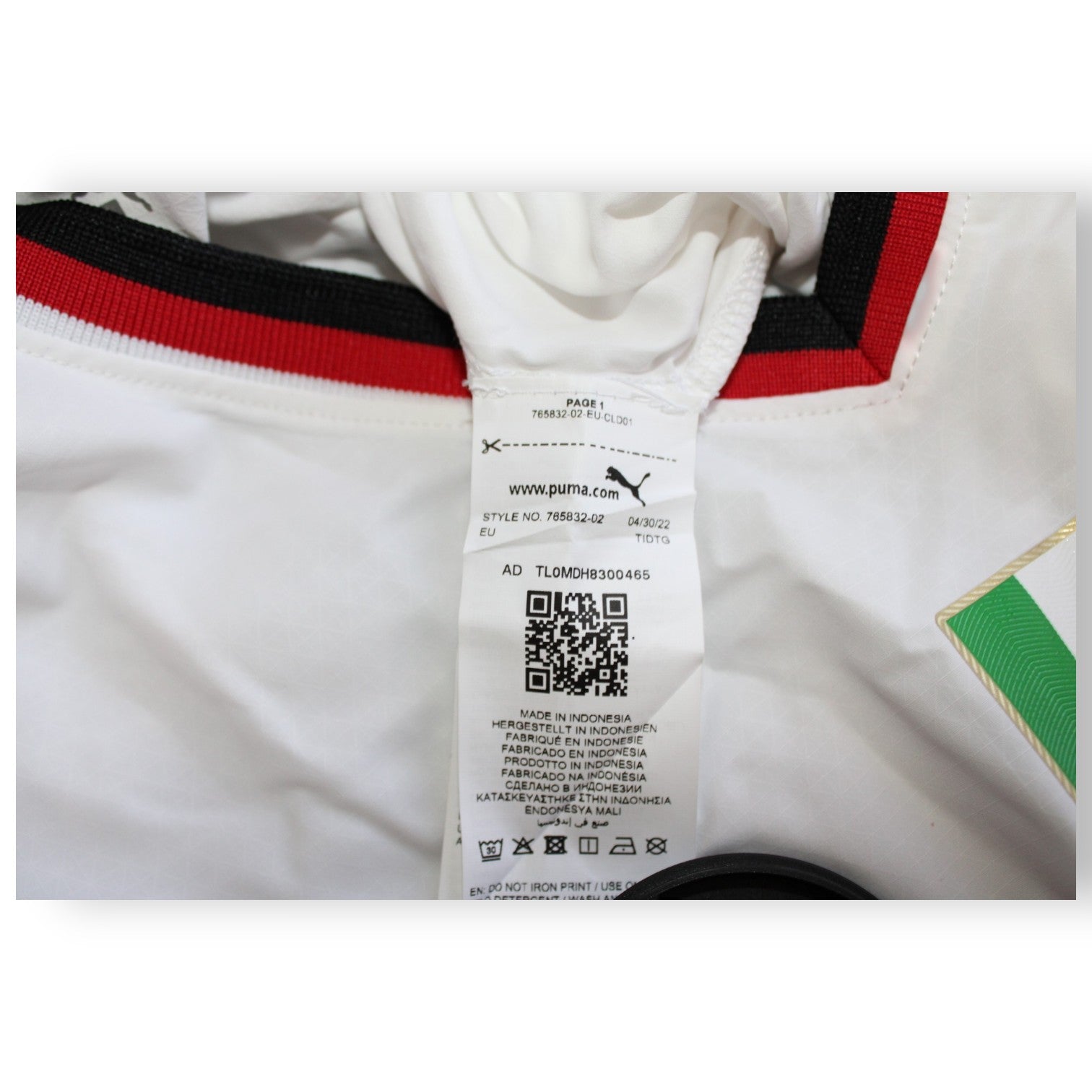 Etichetta interna Puma maglia AC Milan Away 2022-23 – Made in Indonesia – Style No. 765832-02 – Player Issued Rebic