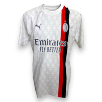 Maglia AC Milan Away 2023-24 Puma Emirates – bianca con banda rossonera – Reijnders Store Authentic