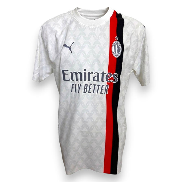 Maglia AC Milan Away 2023-24 Puma Emirates – bianca con banda rossonera – Reijnders Store Authentic