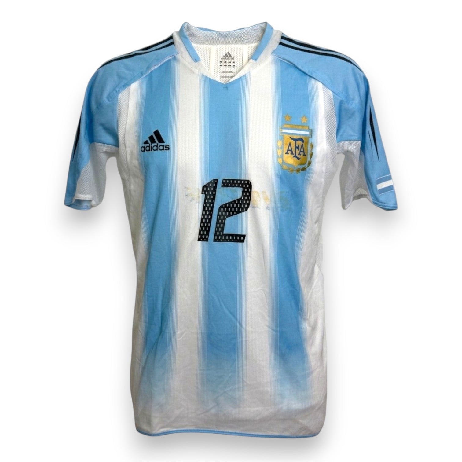 Fronte maglia Argentina Home 2004 Player Issued – Adidas – stemma AFA – numero 12 – cimelio vintage Albiceleste