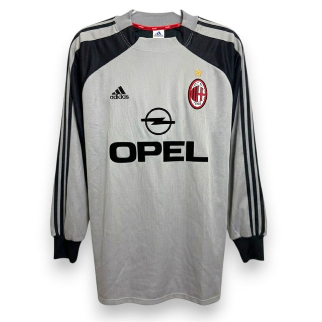 Fronte maglia Milan GK 2001-02 Adidas Vintage – sponsor Opel – stemma AC Milan – manica lunga portiere grigio
