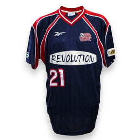 Fronte maglia New England Revolution Home 1999 Player Issued Savarese numero 21 – Reebok – sponsor Revolution – patch MLS originale – cimelio MLS vintage rarissimo