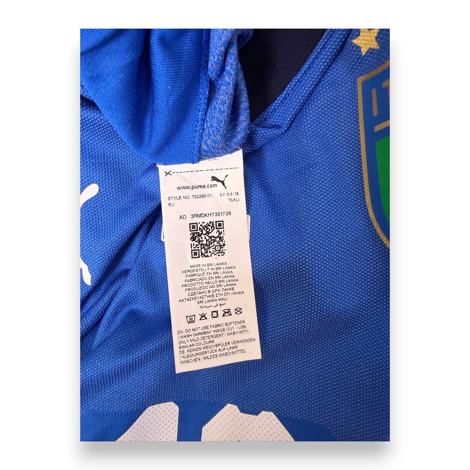 Etichetta interna Puma maglia Italia Home 2018-19 – made in Sri Lanka – Store originale