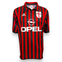 Fronte maglia Milan Home Centenario 1999-00 Adidas Vintage – sponsor Opel – stemma centenario San Giorgio – rossonero