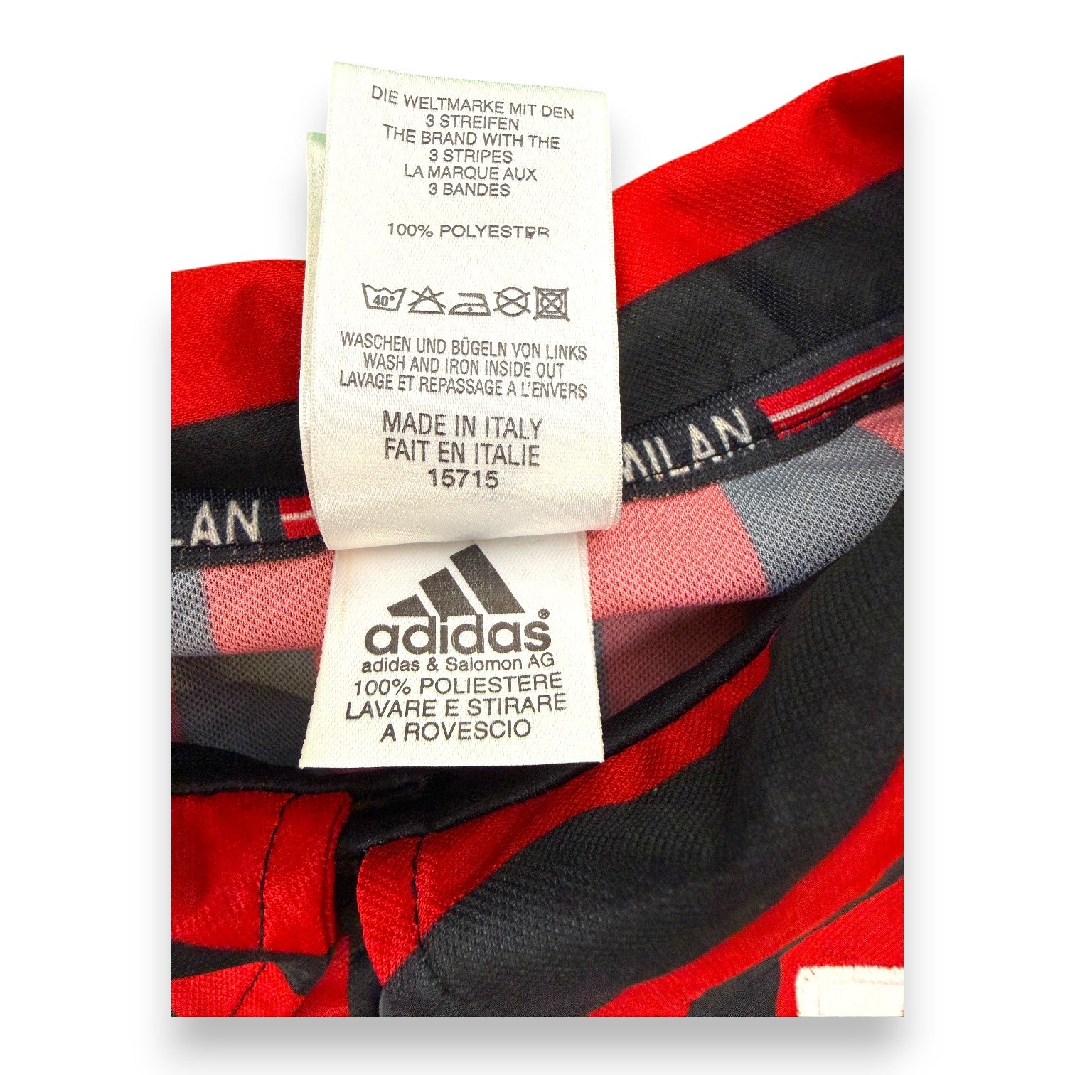Etichetta Adidas maglia Milan Home Centenario 1999-00 – Made in Italy – codice 15715 – nastro 100 Milan