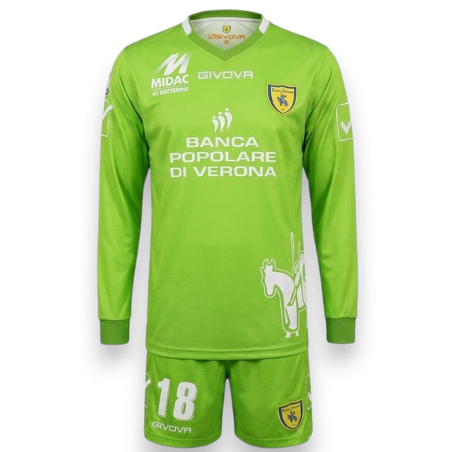 Fronte kit portiere ChievoVerona 2014-15 Player Issued Squizzi N.18 – sponsor Banca Popolare di Verona – Givova – Serie A