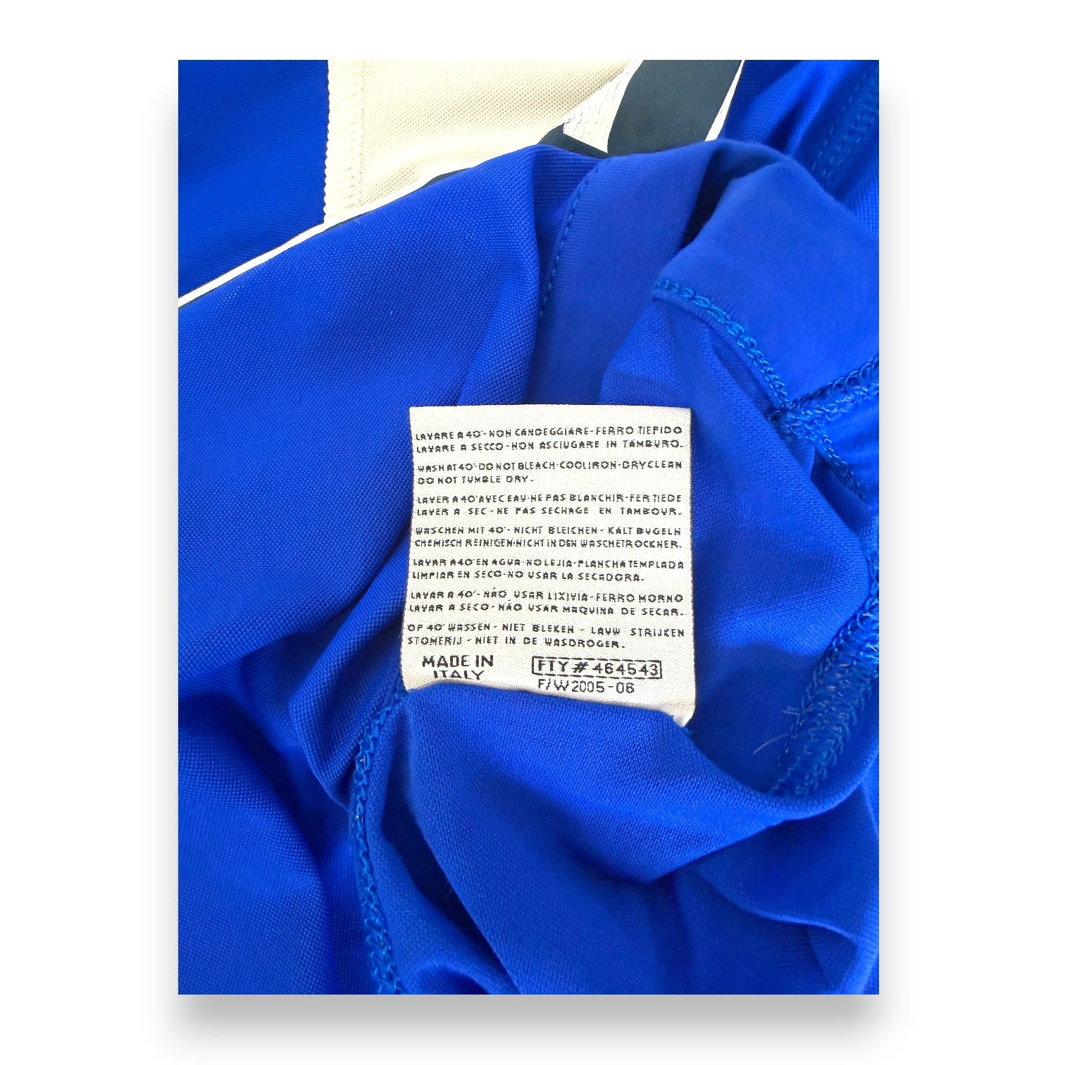 Etichetta interna maglia Brescia Calcio 2005-06 Kappa – Made in Italy – codice FTY 464543 – F/W 2005-06