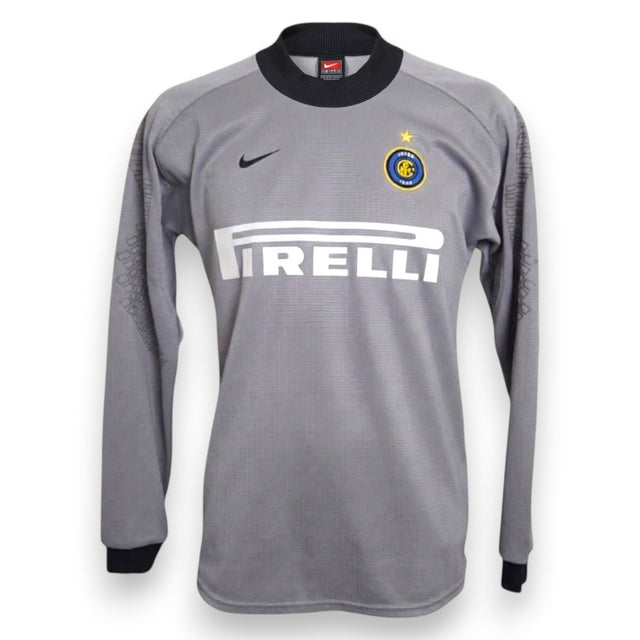 Fronte maglia portiere FC Internazionale GK 2002-03 grigia manica lunga – sponsor Pirelli – stemma Inter cerchio giallo – Nike Team Store Vintage taglia S
