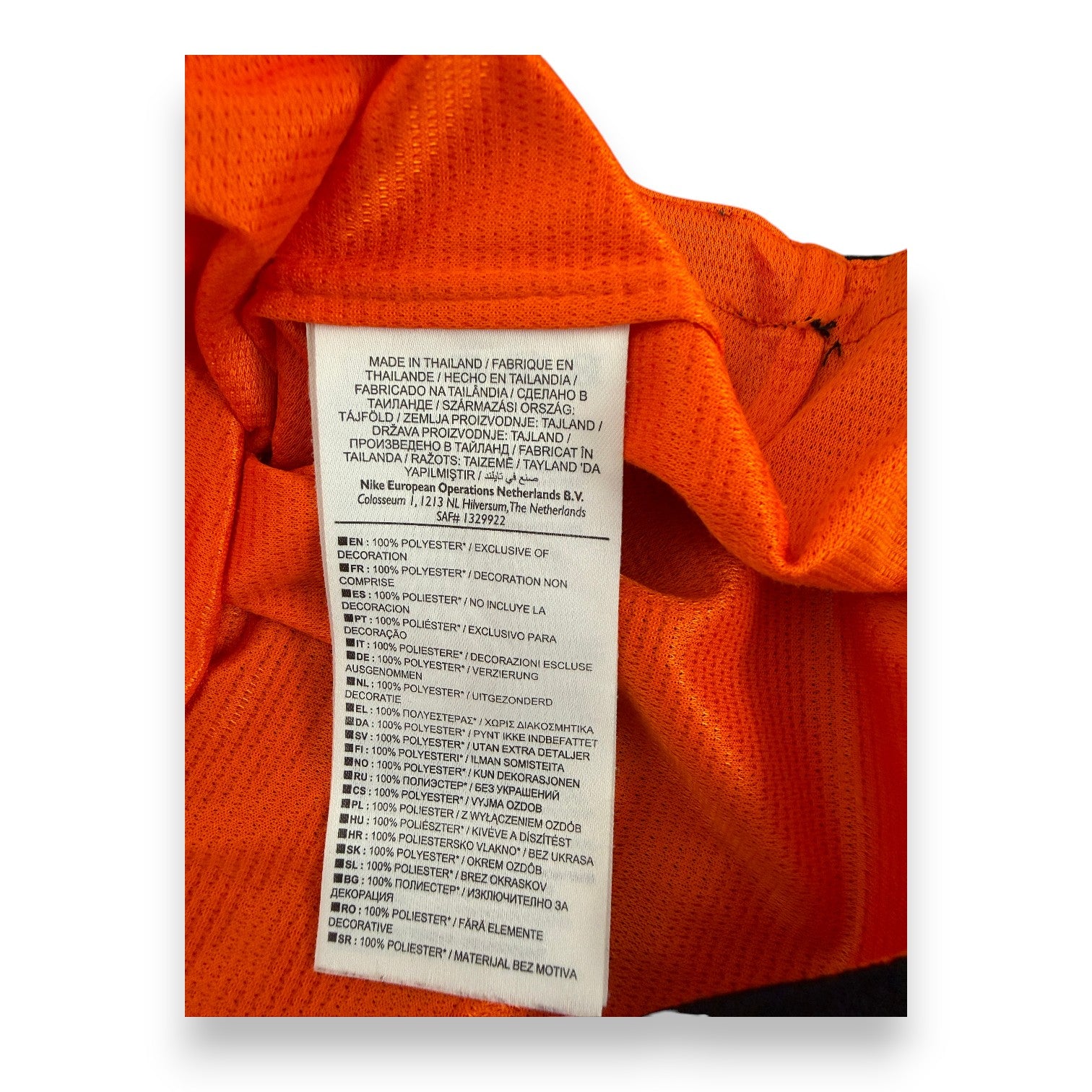 Etichetta lavaggio Made in Thailand maglia Olanda 2012 Nike