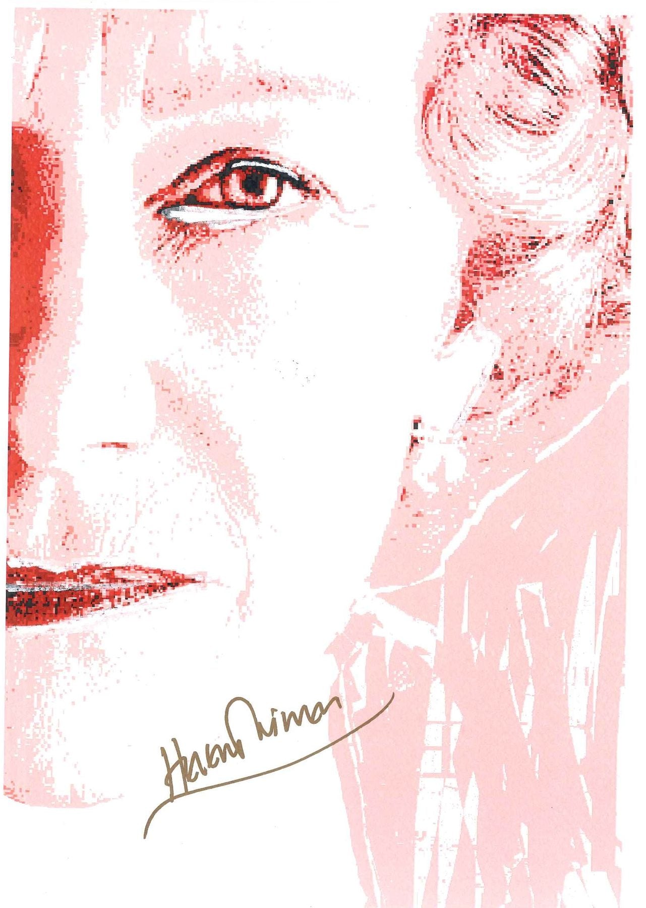 Artwork autografato Helen Mirren ritratto pop art toni rossi – attrice premio Oscar – autografo originale pennarello dorato – condizioni Excellent
