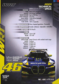 Retro cartolina WRT BMW M4 GT3 N.46 2024 – specifiche tecniche ufficiali – Fanatec GT World Challenge Europe