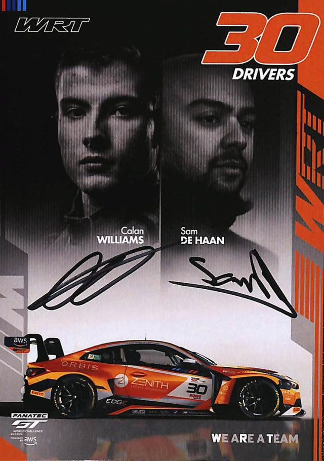 Brochure BMW M4 GT3 autografata Calan Williams e Sam de Haan – GT World Challenge Europe Fanatec – autografi originali in prima pagina – condizioni Excellent