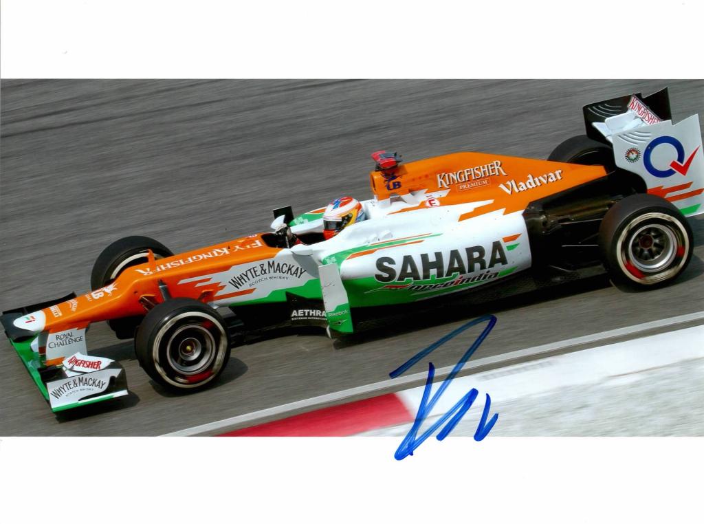 Fotografia autografata Paul Di Resta Force India VJM05 Formula 1 2012 – autografo pennarello blu – 15x20 cm – condizioni Excellent
