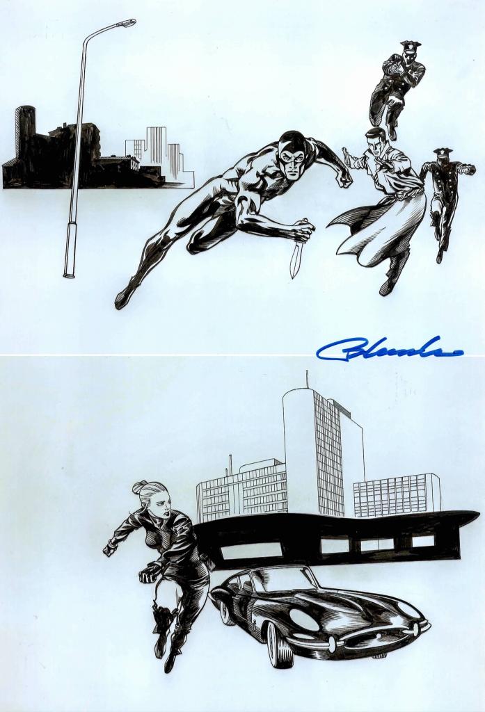 Fotografia autografata Giuseppe Palumbo – schizzo Diabolik – autografo originale pennarello blu – fumettista italiano – condizioni Excellent