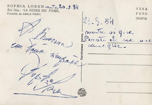 Retro cartolina autografata Sophia Loren con dedica originale e firma 23 settembre 1954 – timbro Totalfoto Milano – vera fotografia