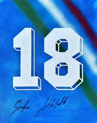 Frame Legends autografato Alessandro Altobelli – dettaglio tela dipinta numero 18 Nazionale Italiana – autografo originale con soprannome Spillo – condizioni Excellent